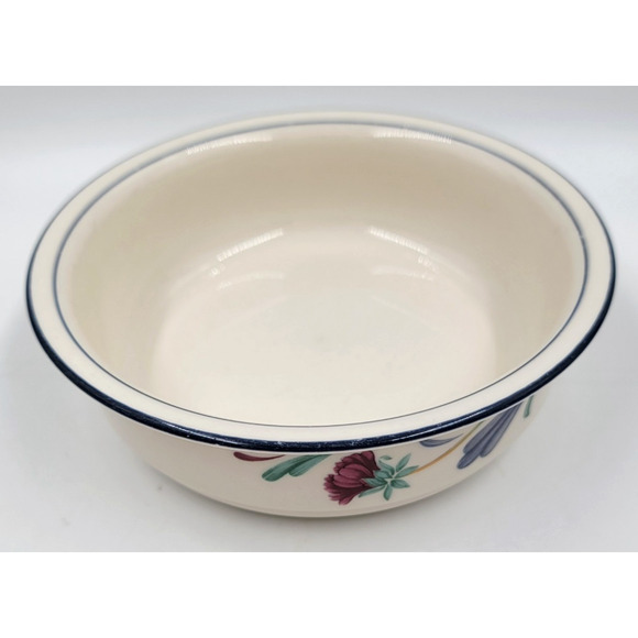 Lenox Chinastone Poppies on Blue 6 1/4" Cereal Bowl Red Flowers Blue Leaves - Picture 3 of 5